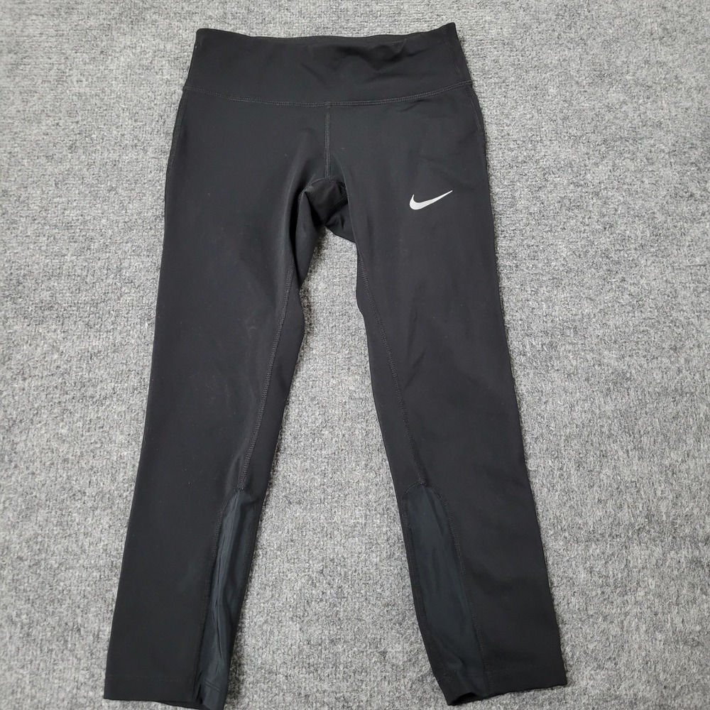 Nike Leggings Womens Size XS Black Dri-Fit Cropped Mesh Panel Running Athletic